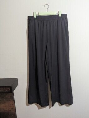 Vively Women's Large Pull On Wide Leg Active Pants Black Loose Casual